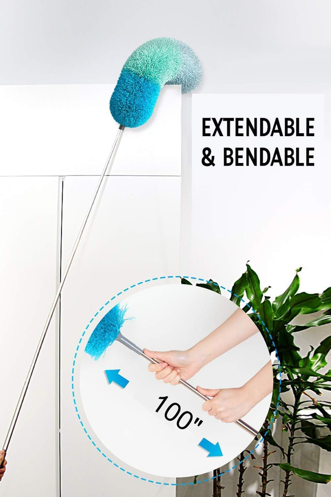 Microfiber Feather Duster Bendable Head 100" Extension Pole Cleaning[1][2][3]