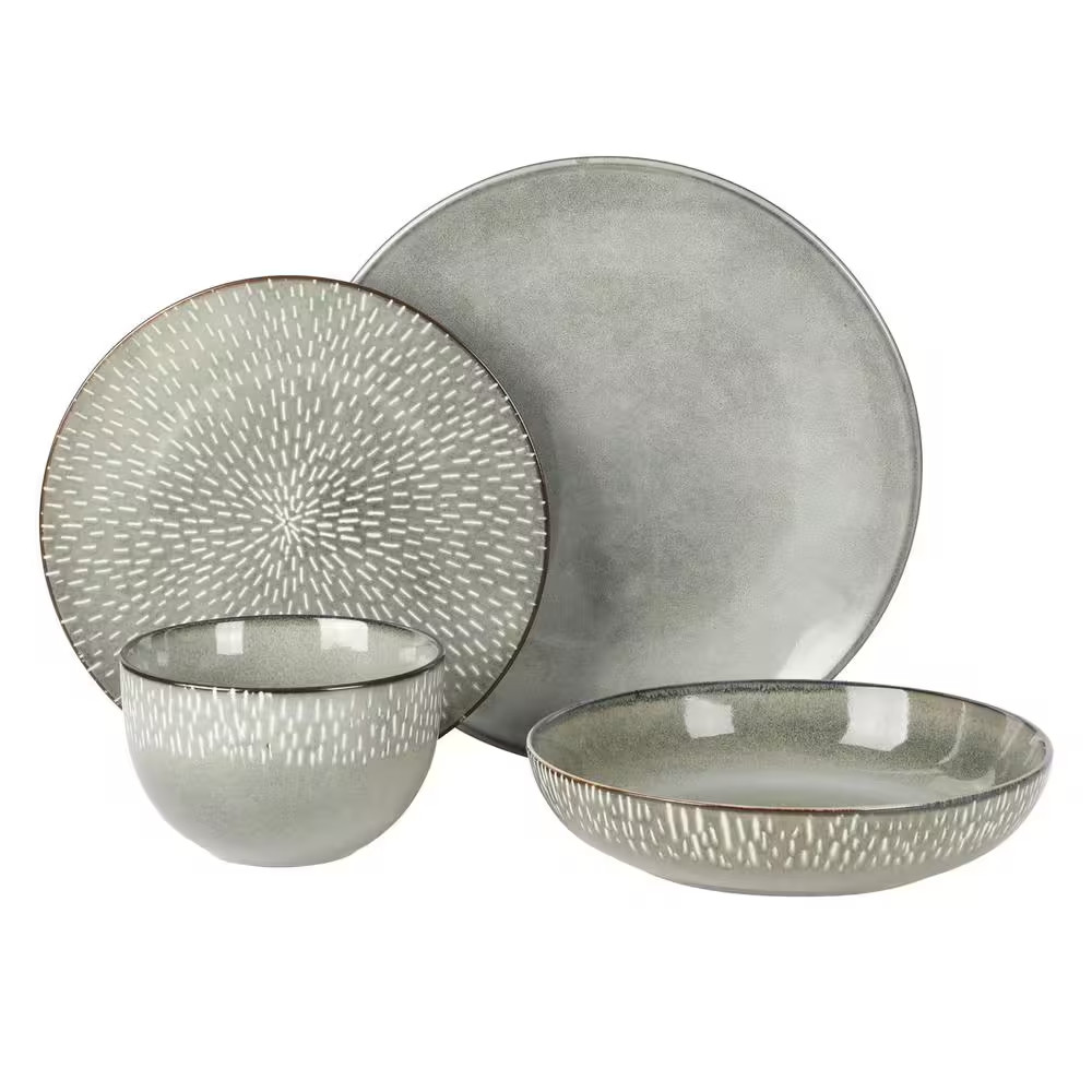 Matisse 16-Pcs Stoneware Dinnerware Set in Grey with Reactive Glaze