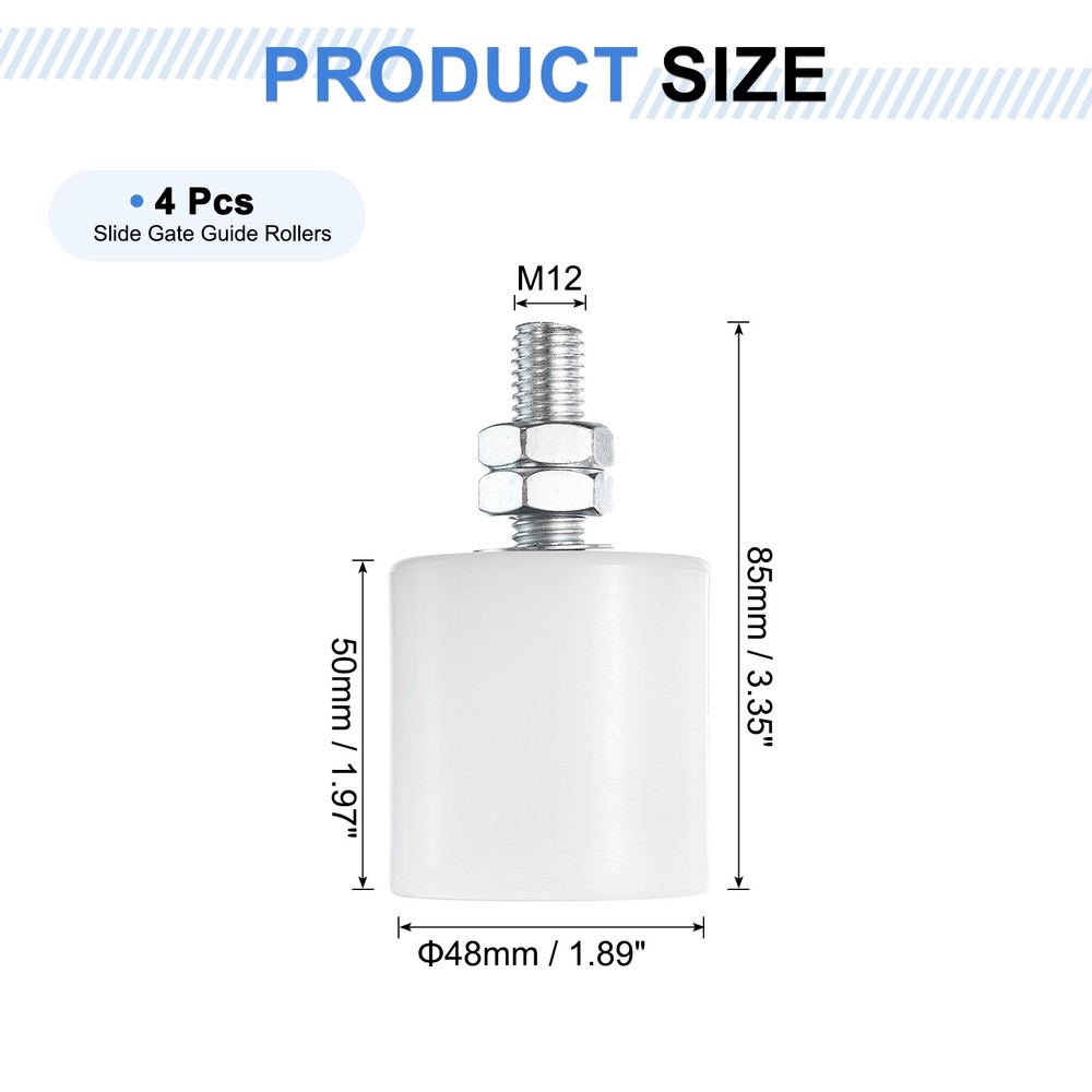 4Pcs Slide Gate Guide Roller 2" Nylon Sliding Gate Support Assembly, White