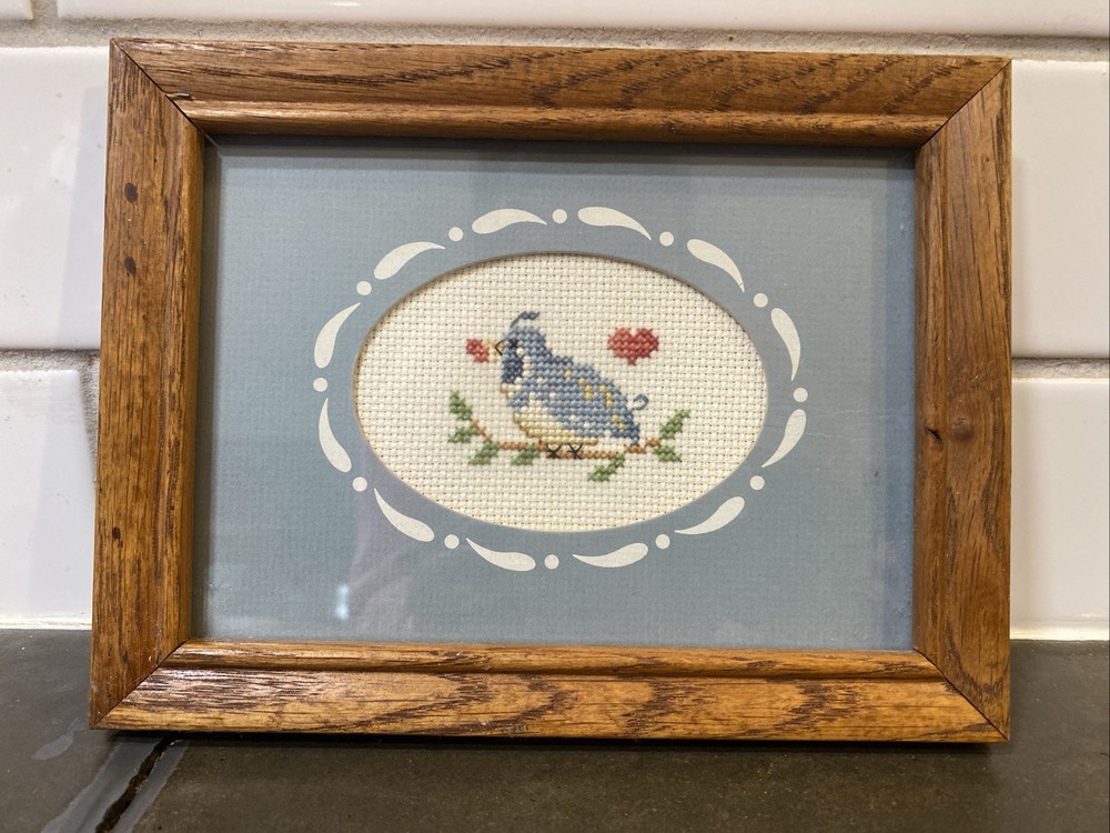 Vintage Bird Needlepoint/Cross Stitch Framed