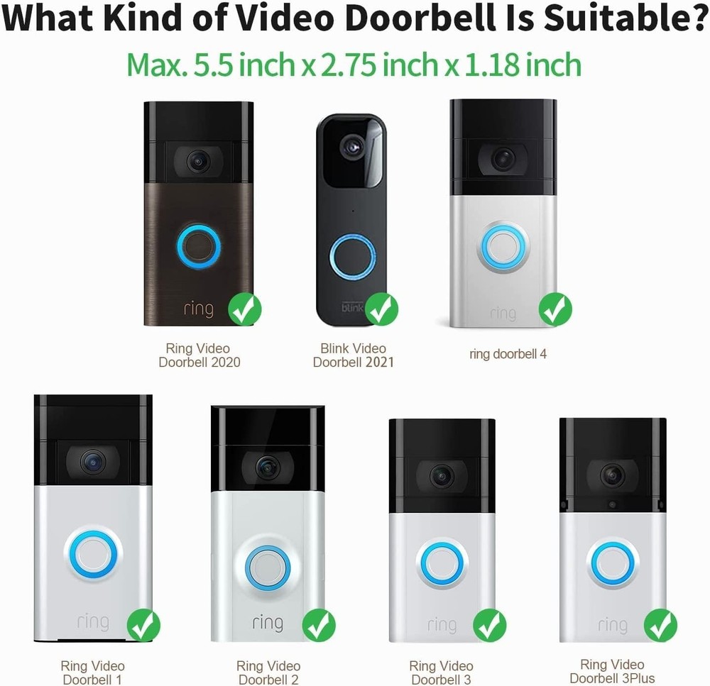 Elegant No-Drill Doorbell Mount: Adjustable 35-45° for Secure Video Coverage