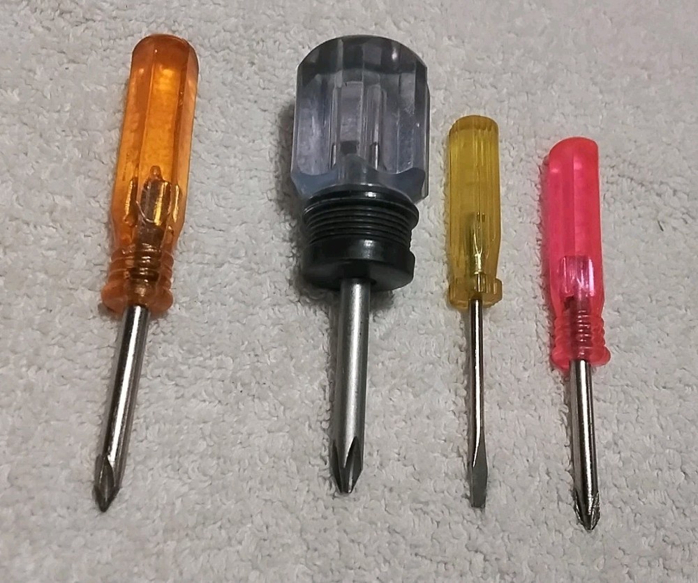 4pc TRANSLUCENT 3-1/2" PHILIPS & SLOTTED VINTAGE SCREWDRIVER HANDLE SET