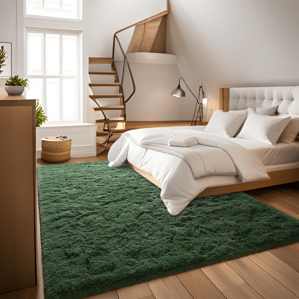 DweIke Fluffy Dark Green Rugs for Bedroom 4' x 6' (Rectangular),