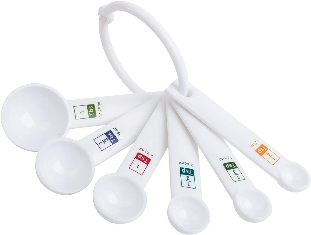 FOX RUN 6 Piece Plastic Measuring Spoons Set - White