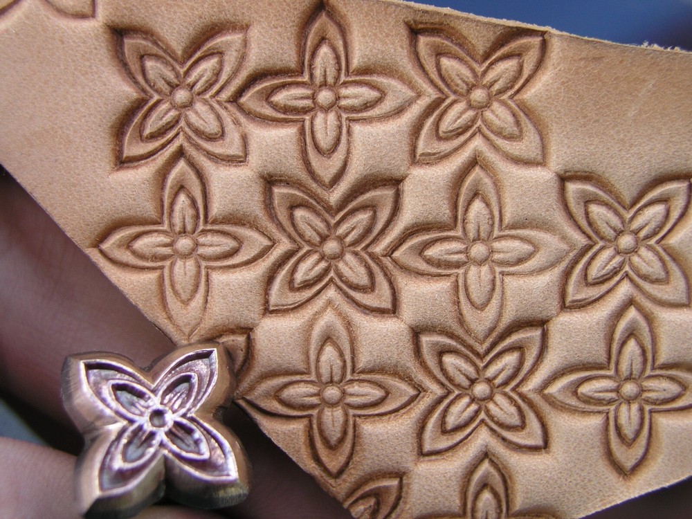 012-04 Square Flower II. hand made Leather stamp decorating tool