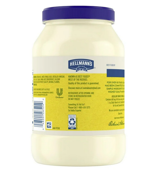 Hellmann's Real Mayonnaise, Sandwich Spread Condiments, 48 oz Jar