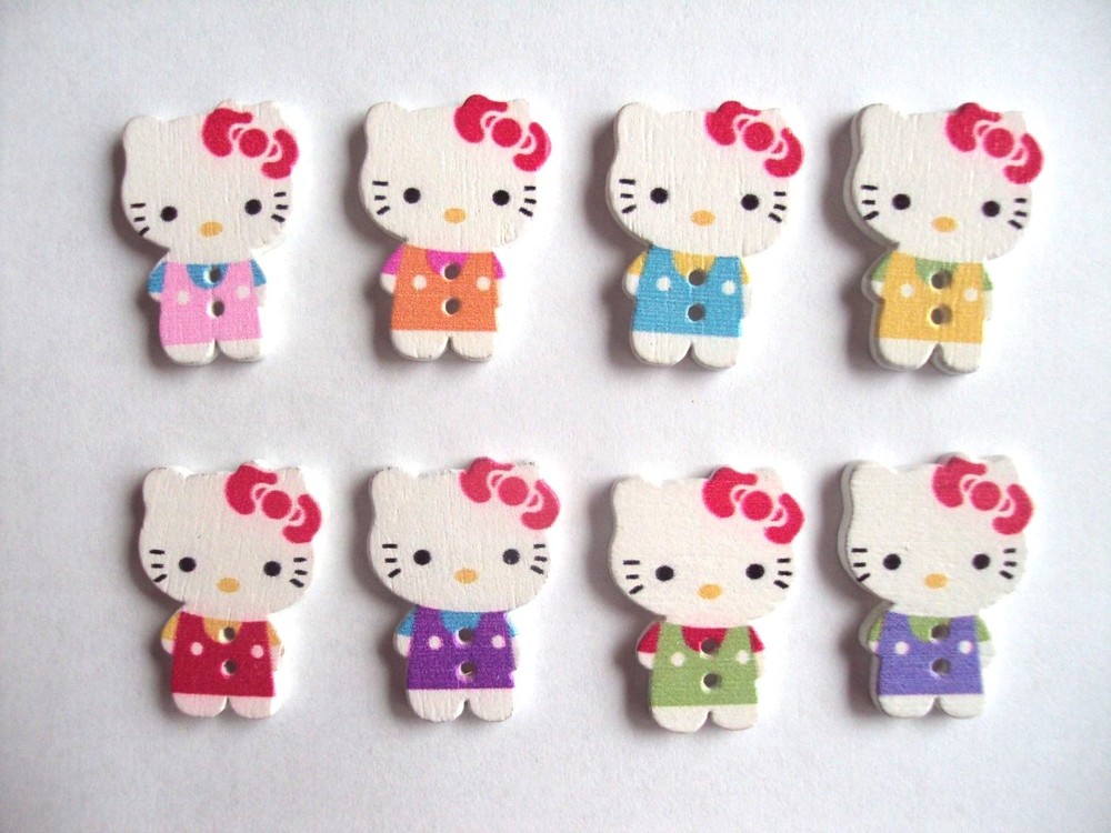 (6) Hello Kitty Flat Back Buttons 8 Colors You Choose, NEW