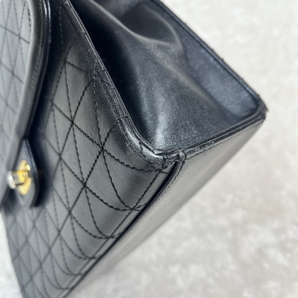Vintage Talbots Structured Handbag Black Quilt Pattern Leather Top Handle Purse