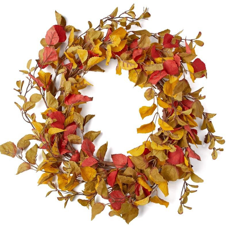 20" Artificial Assorted Fall Colored Leaves Wreath