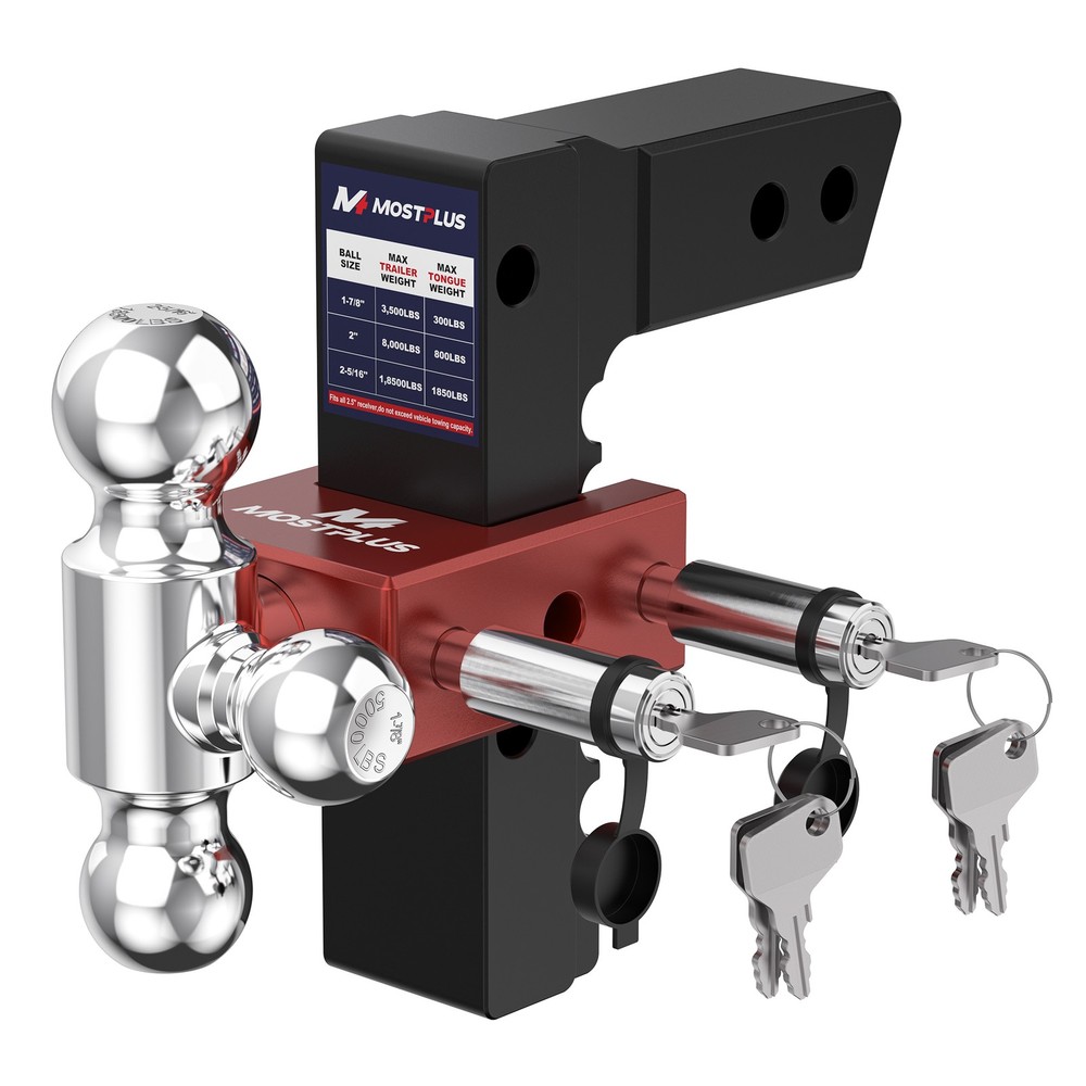 2.5'' Receiver 8'' Drop/Rise Adjustable Trailer Hitch Tril-ball Mount 18500 Lbs