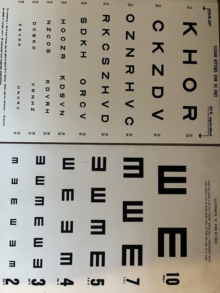 Vintage Good-Lite Visual Acuity Eye Chart With 4 Transparent Slides