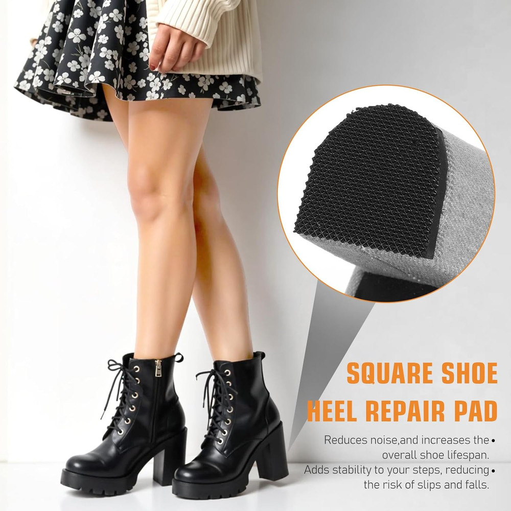 8Pcs High Heels Patch, Rubber Boot Heel Replacement Square Sole Repair Tips Stic
