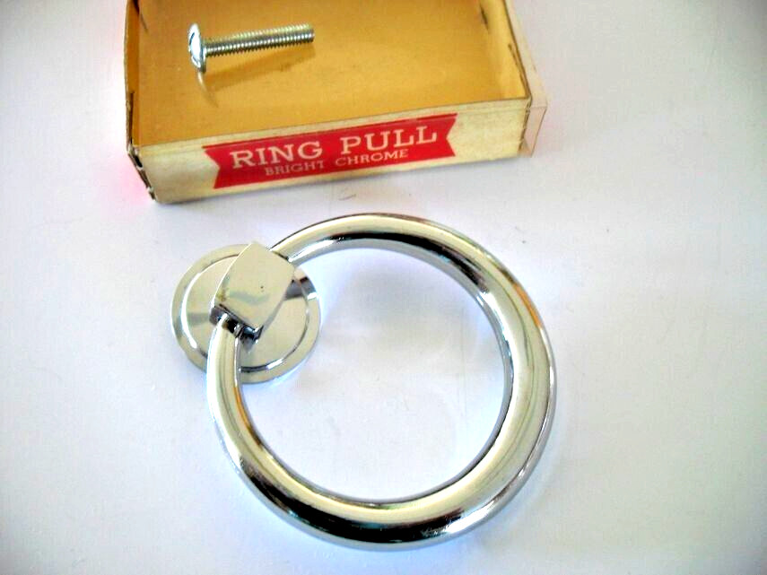 Vintage Nos 2-7/16" Chrome Drawer Drop Ring Pull Cabinet Handle National Lock