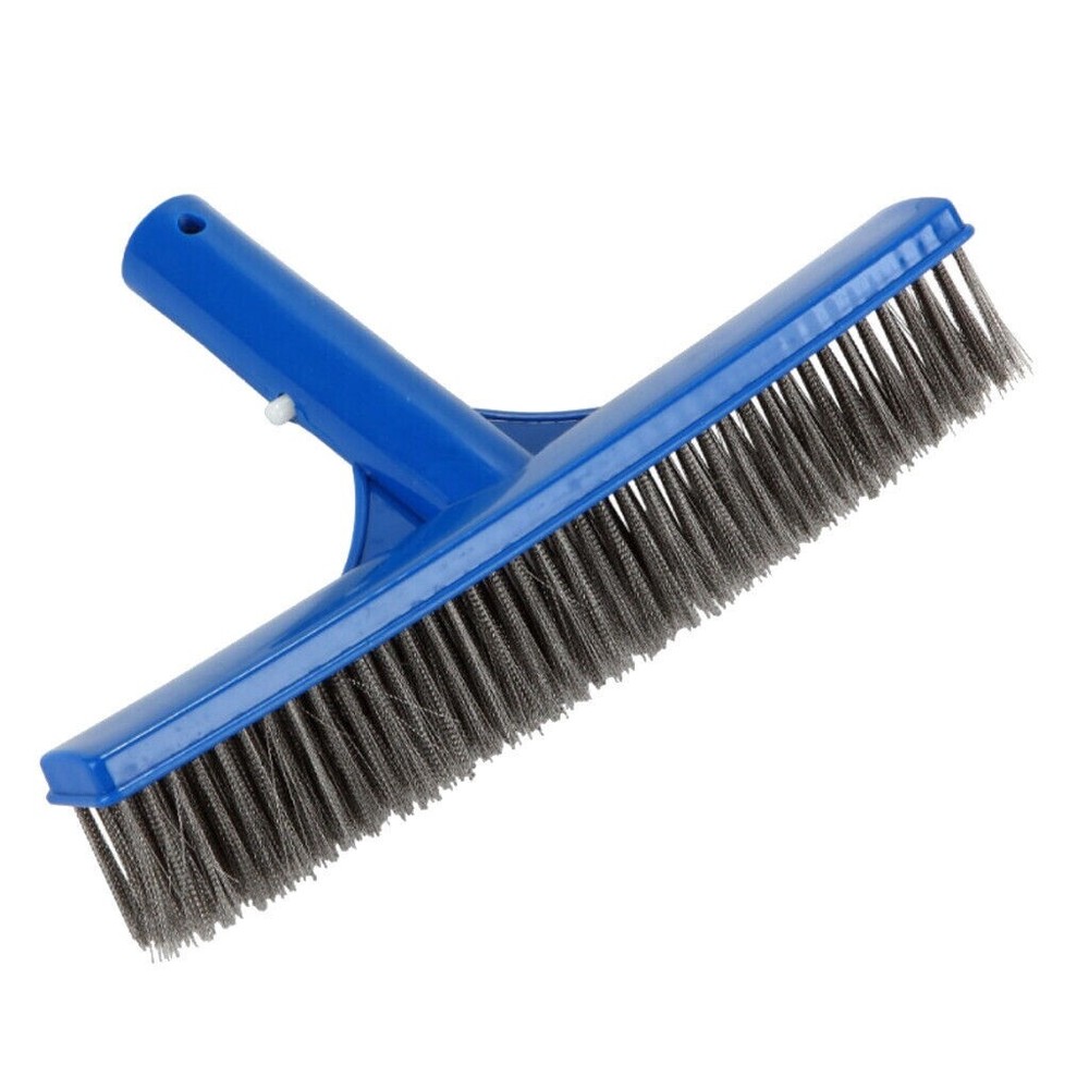 10" Swimming Pool Algae Wall Brush w/Stainless Steel Bristles, Plastic Handle
