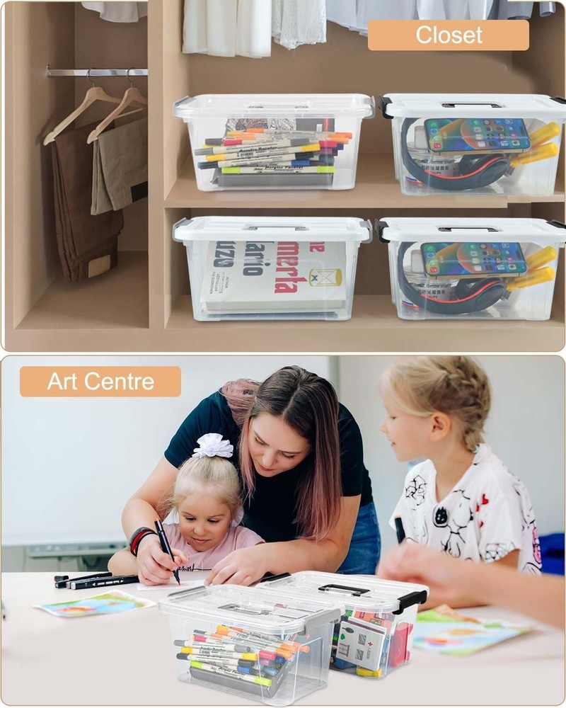 Plastic Storage Bins W/ Lids 6 Pack Storage Organizer 7 Quart Stackable Storage