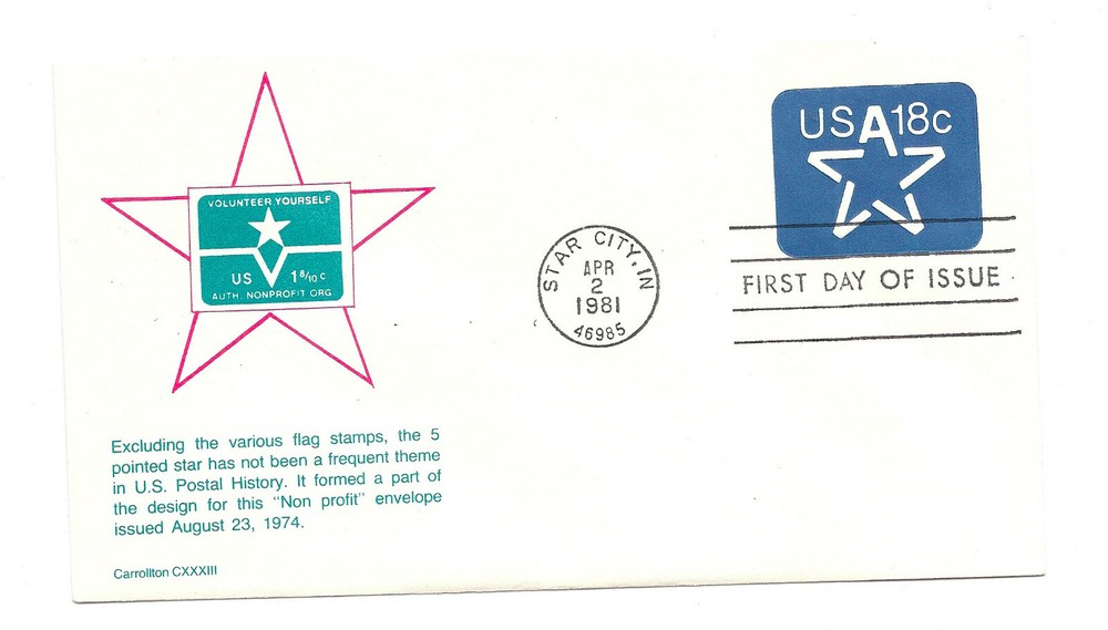 U593 18c Star embossed Stamped Envelope Carrollton FDC
