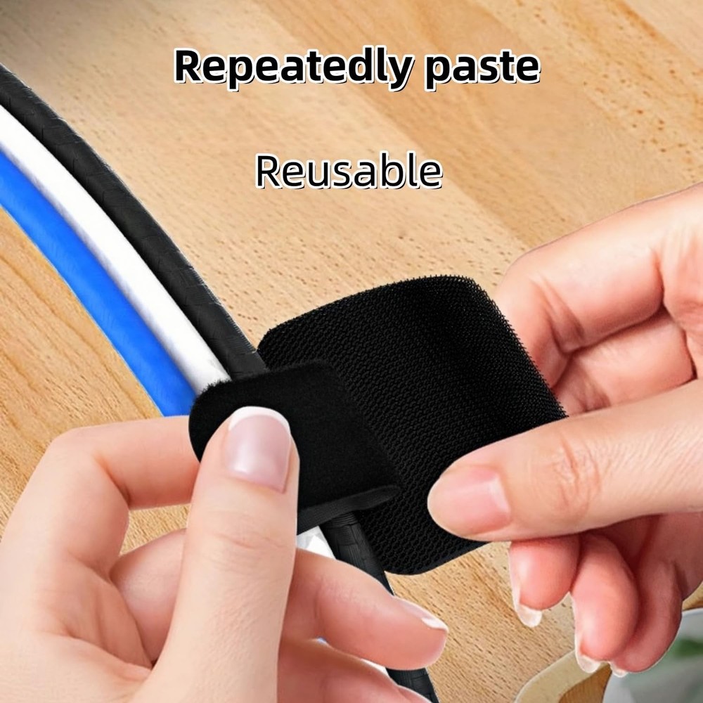 100PCS Hook Loop Cable Straps, Self Adhesive