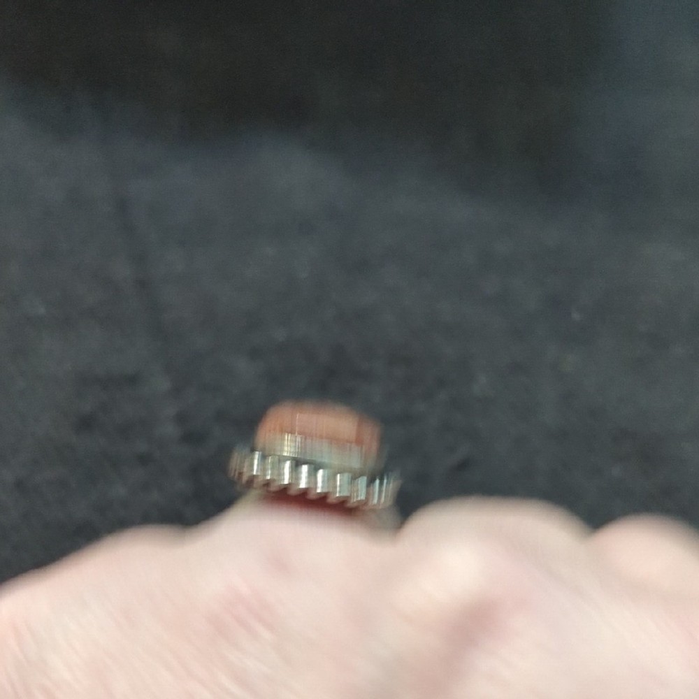 Silver Plated Brown Peanut Jasper Gemstone Rectangular Statement Ring - size 5-7