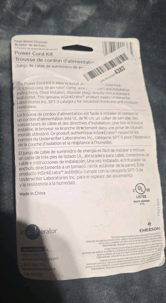 InSinkErator Garbage Disposal Power Cord Kit CRD-00 Install Badger Evolution