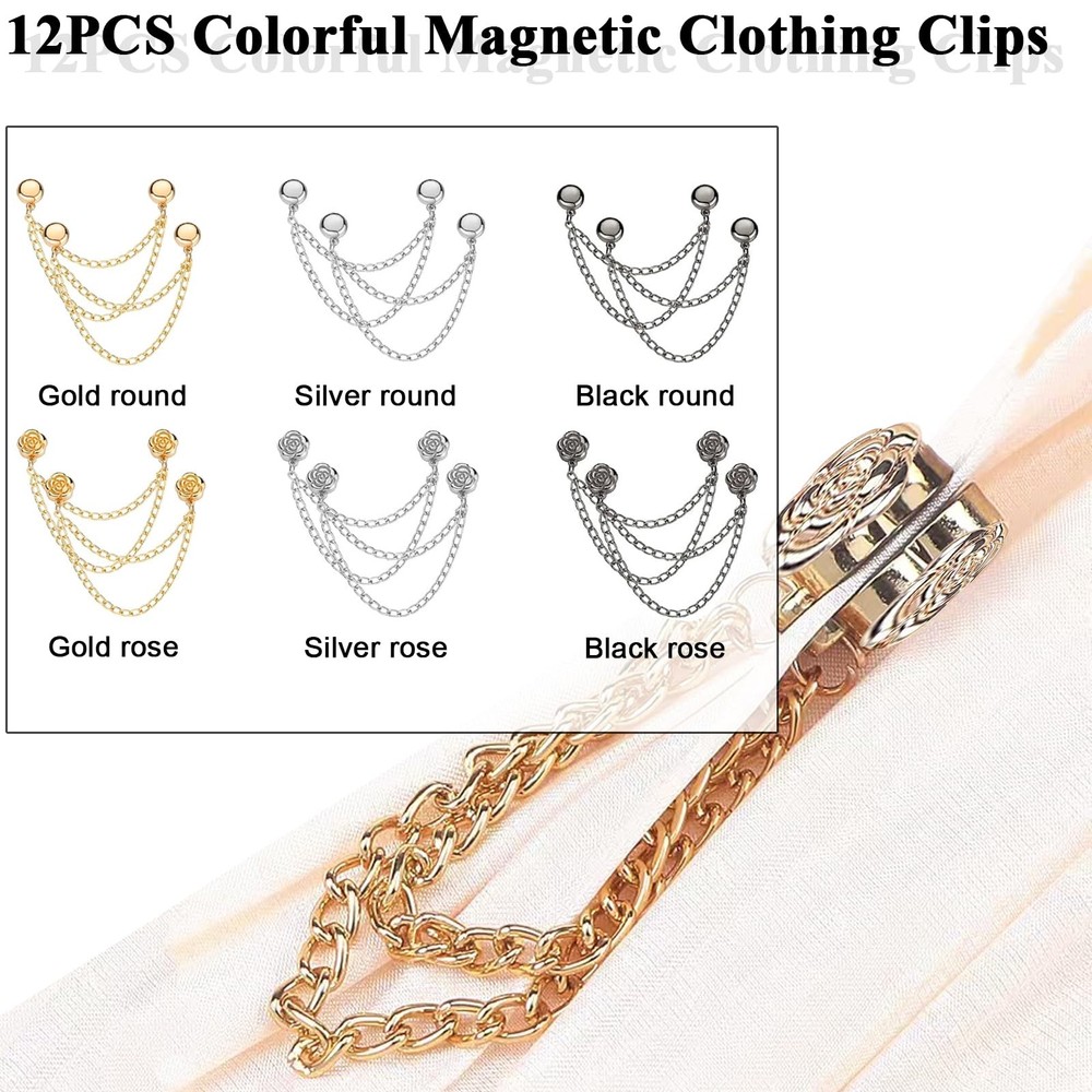 VYNFLICK Magnetic Clothing Clips: 12 Pcs Multi-Function gold, silver, black