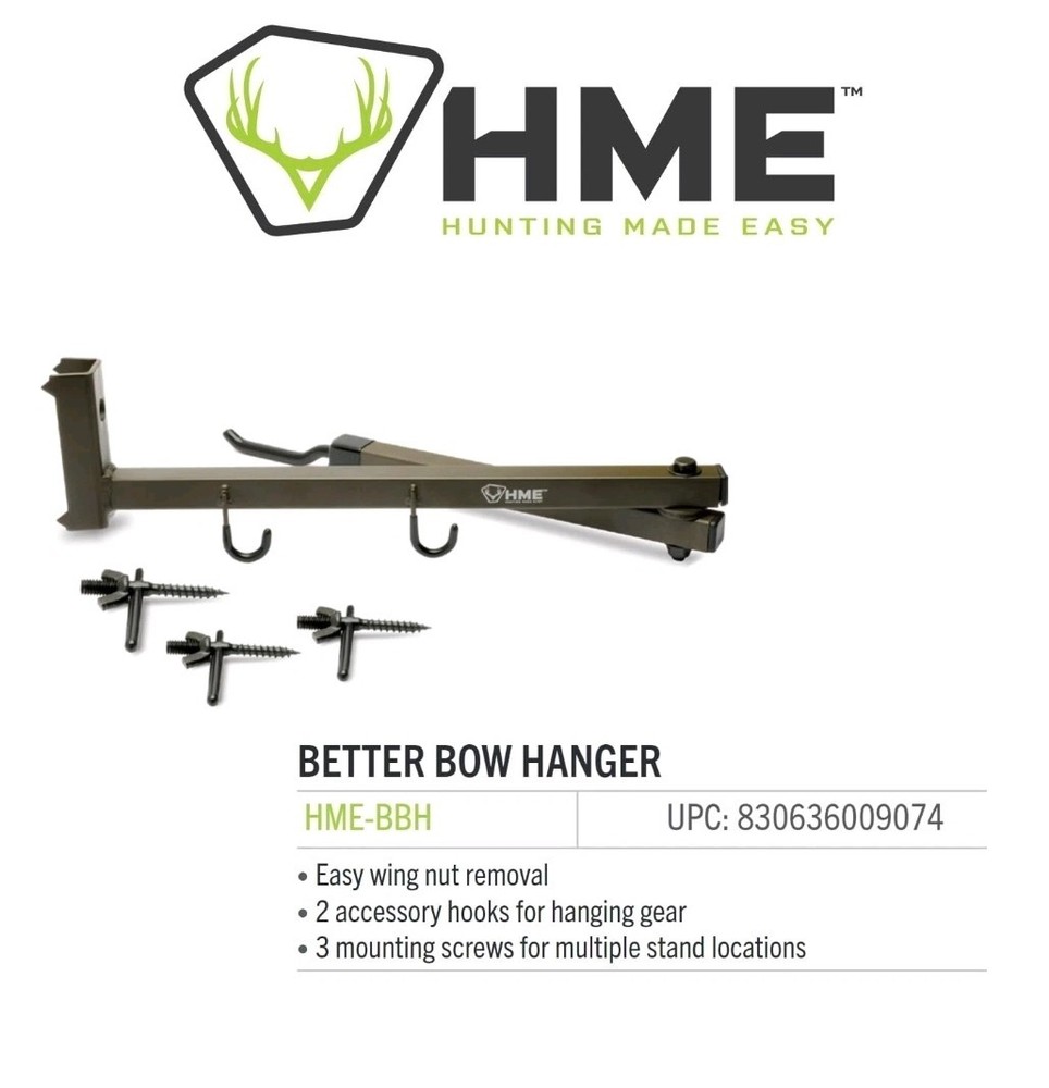HME Better Tree Stand Bow Hanger with Accessory Hooks and Mounting Screws