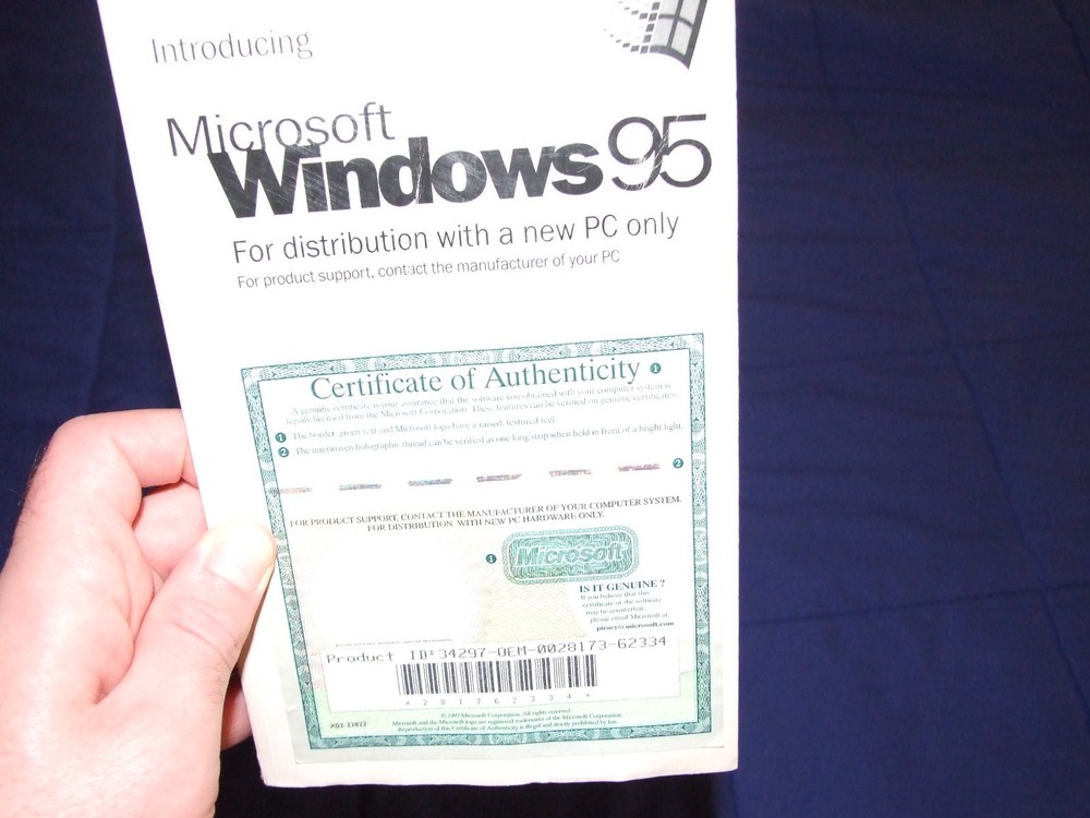 windows 95 book oem from 1995 computer