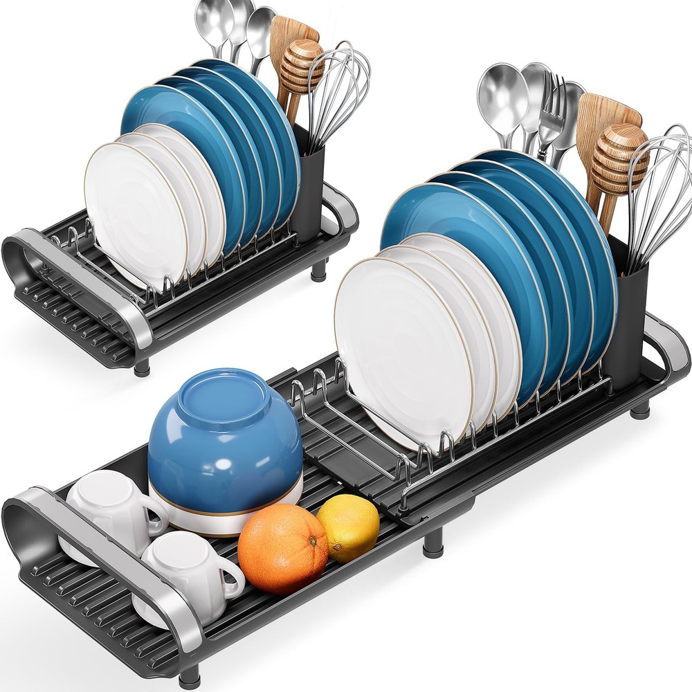 Small Dish Drying Rack, Mini Expandable Compact Dish Rack, Slim Extendable St...