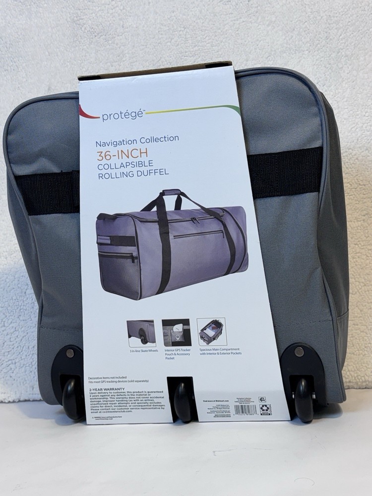Protégé Navigation 36-inch Tri-Fold Collapsible Rolling Trunk Duffel in Gray.