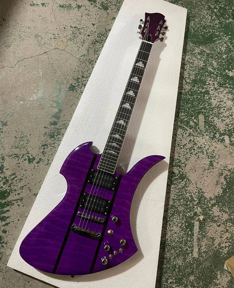 Factory Customized 6 Strings Purple Unusual Electric Guitar with Fixed Bridge