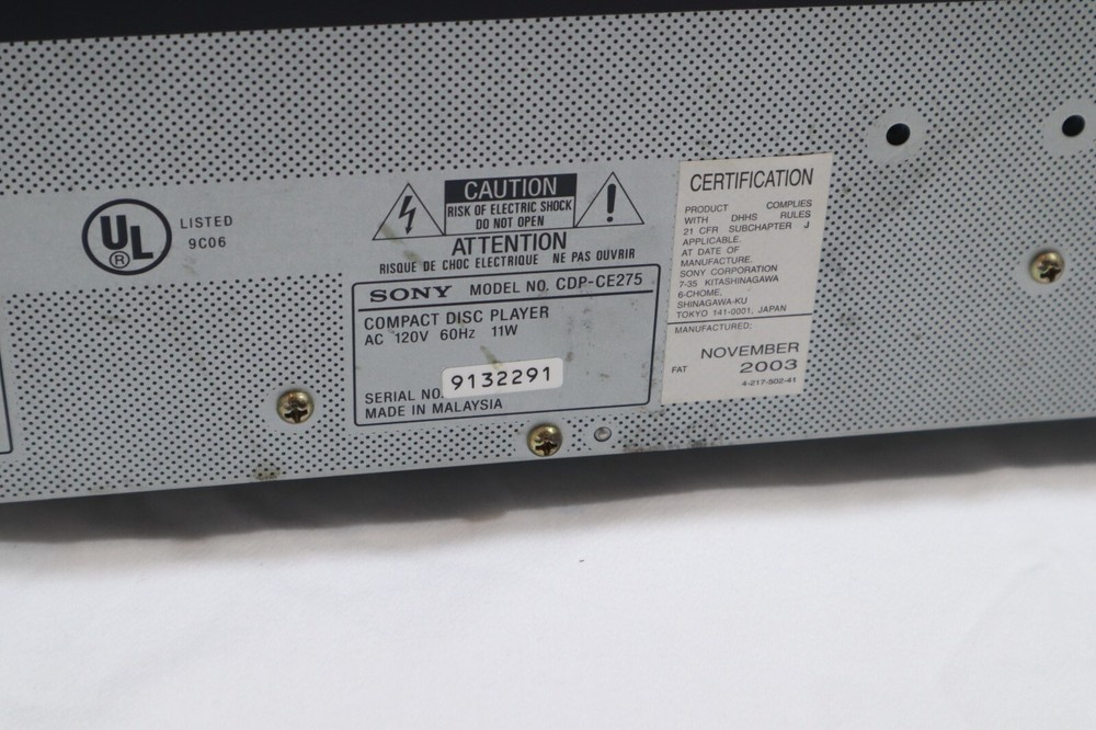 SONY CDP-CE275 5-DISC CD CHANGER PLAYER ***(AS-IS)*** PART ONLY