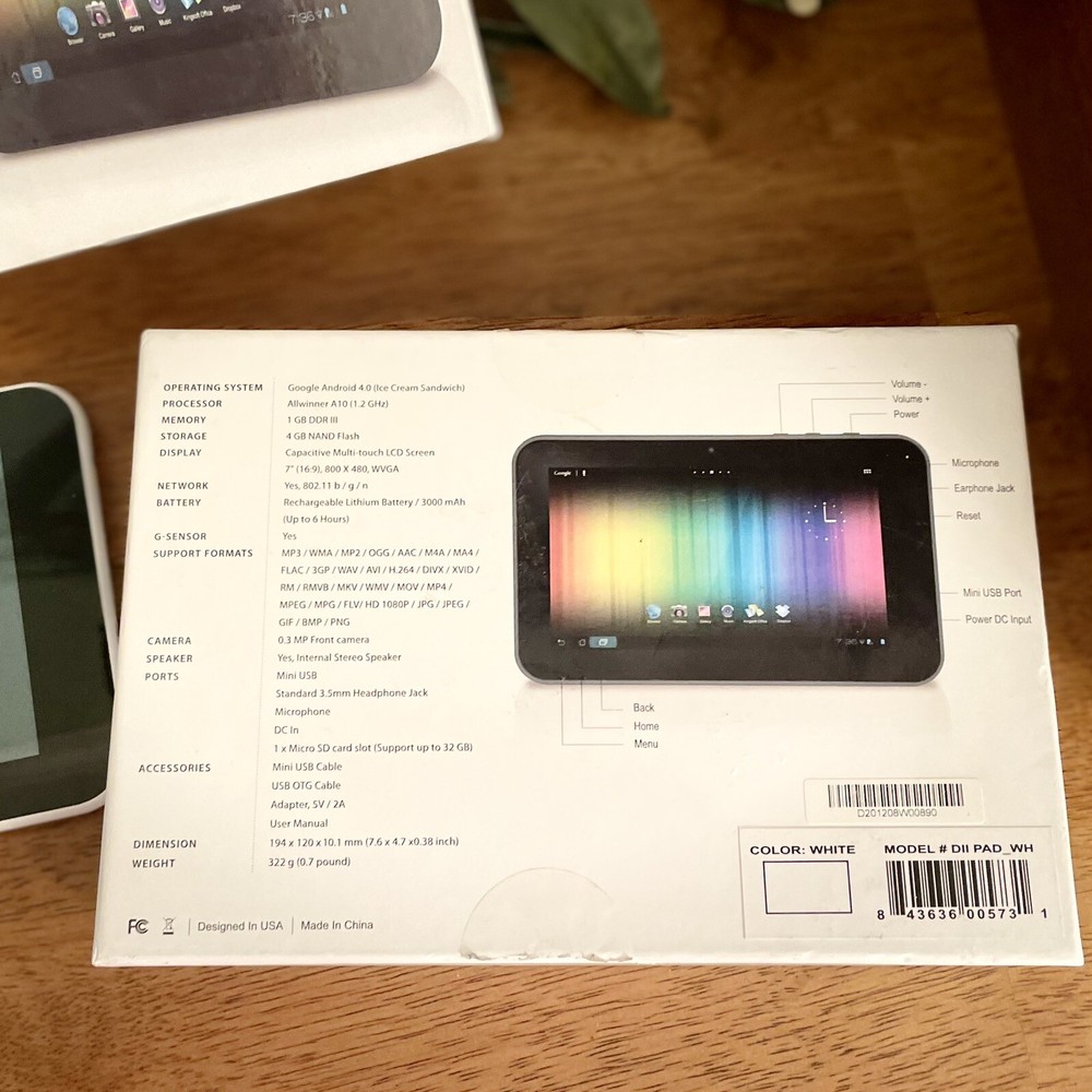 D2 Pad Internet Tablet DII White 7" Android 4.0 Built In Front Camera Pre Loaded