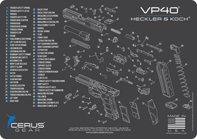 HECKLER & KOCH  VP40 SCHEMATIC HANDGUN MAT