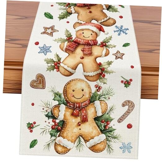 Christmas Table Runner Kitchen Dining Xmas Table 13"×120" Gingerbread Man