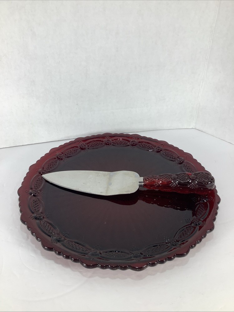 Avon Cape Cod 1876 Ruby Red 10.5” Cake Plate & Matching Server