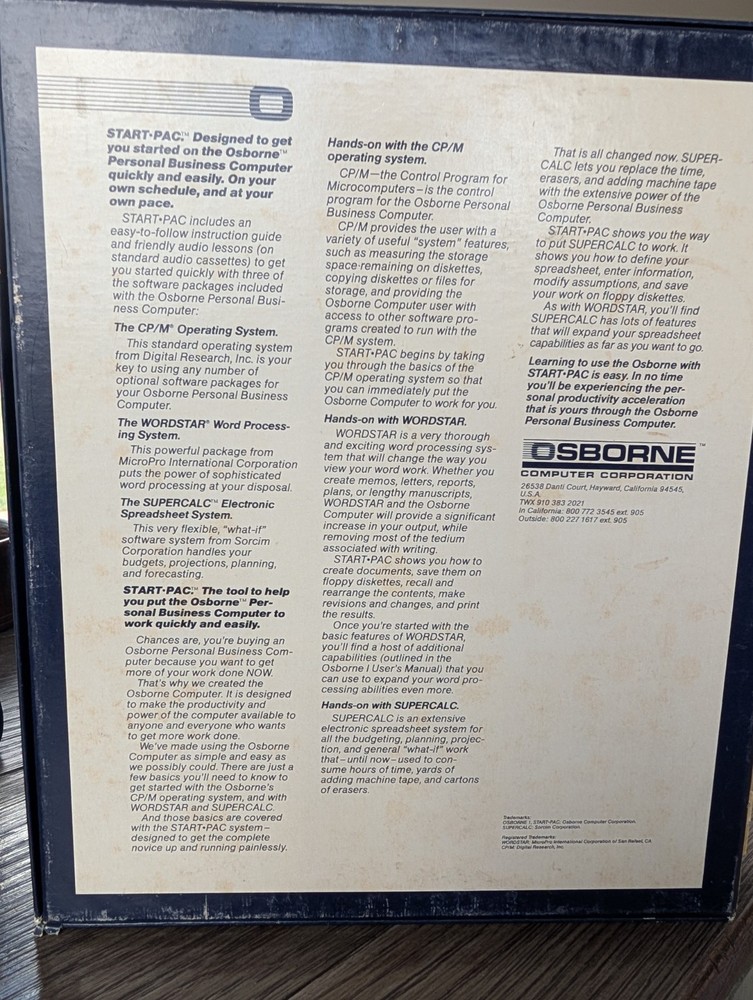 Osborne Computer Start Pac Quick Self Instruction System Wordstar Supercalc CP/M