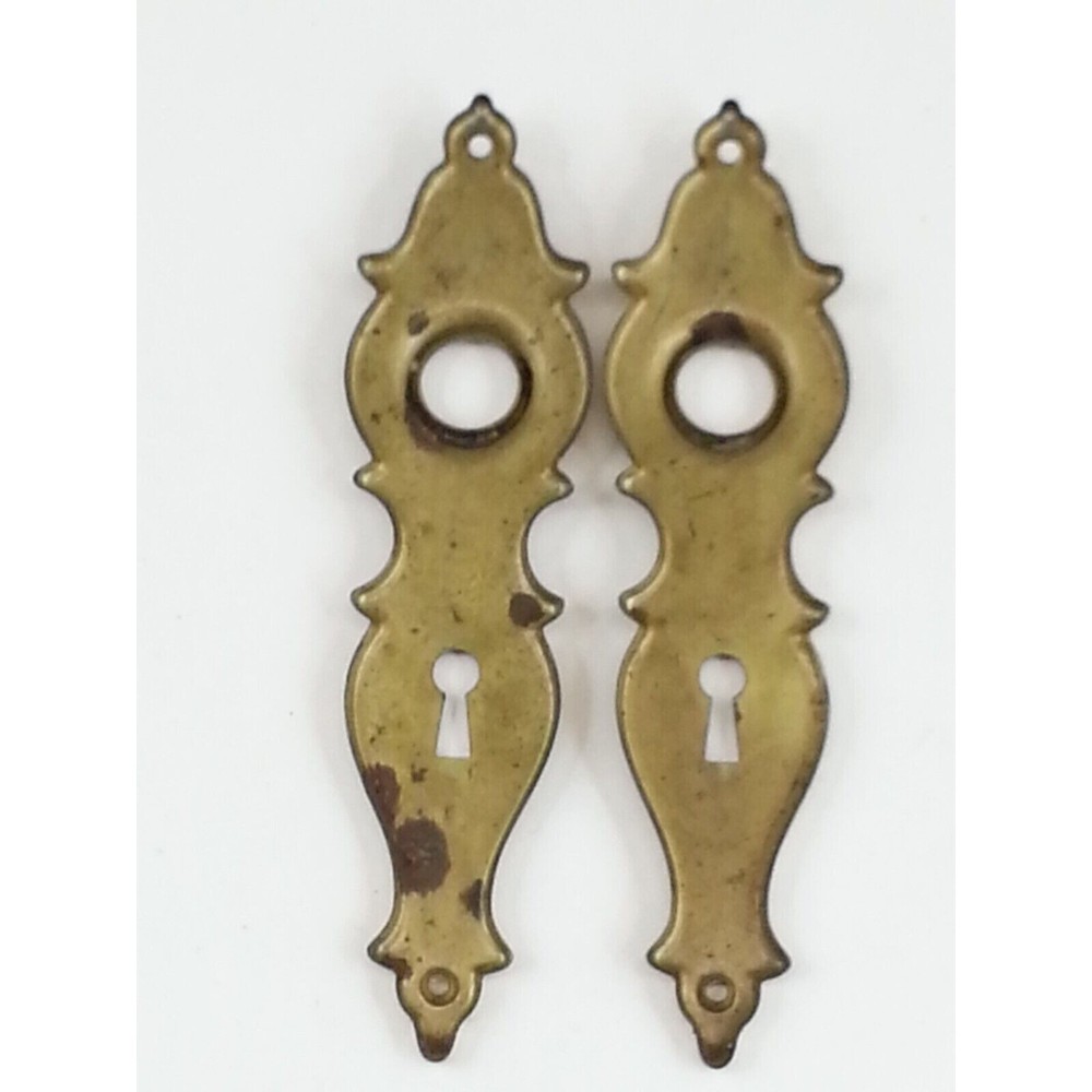 6 Piece Vtg Brass Door Set Handle Plate Frame