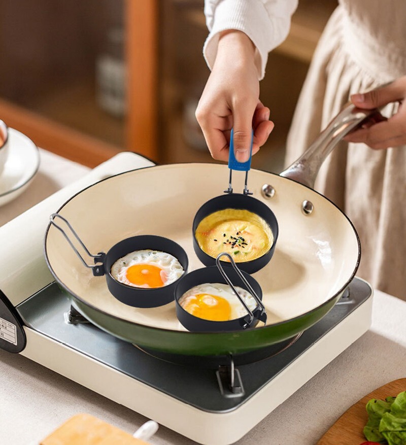 2PCS/Set Round Egg Fried Mold Pancake Shaper Egg Rings Kitchen Tool with Handle