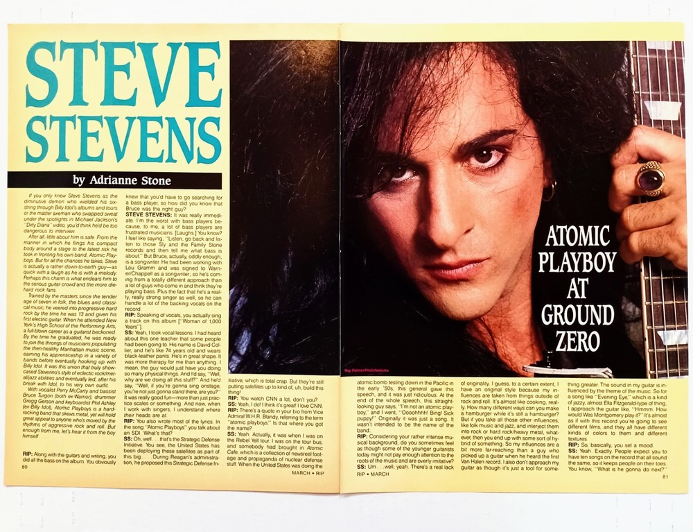 STEVE STEVENS ATOMIC PLAYBOYS INTERVIEW-1990 4PG MAGAZINE ARTICLE PINUP CLIPPING