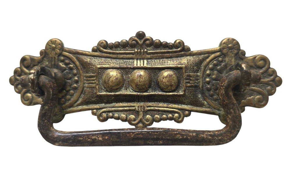 5, 1870s Victorian Solid Brass Bail Drawer Pull 4 5/8" Length
