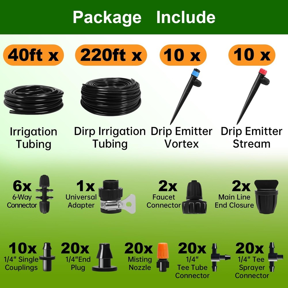 260 FT Drip Irrigation System Kit, Automatic Garden Watering System with 2/5"...