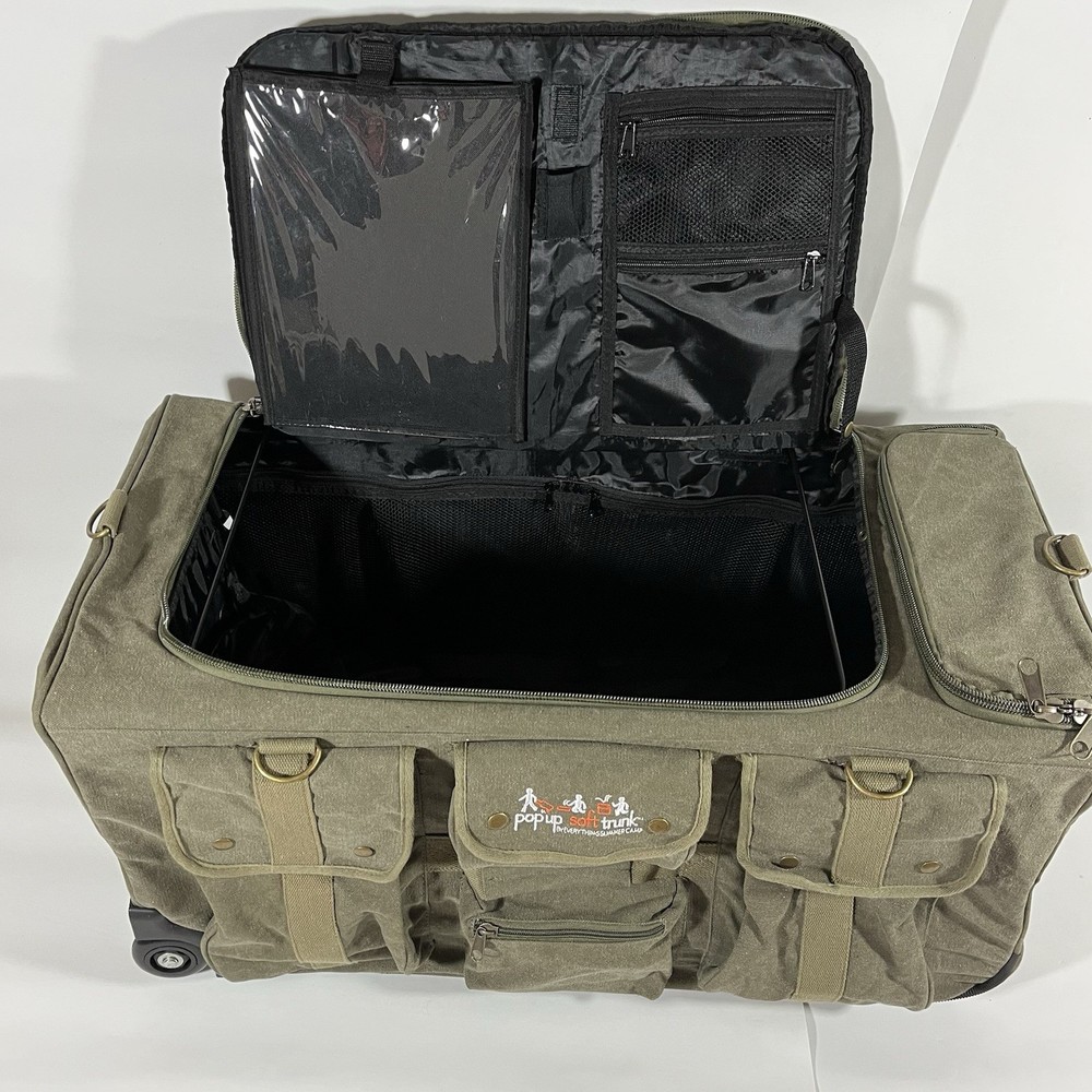 Pop Up Soft Trunk Green Canvas Collapsible Rolling Bag by Everything Summer Camp