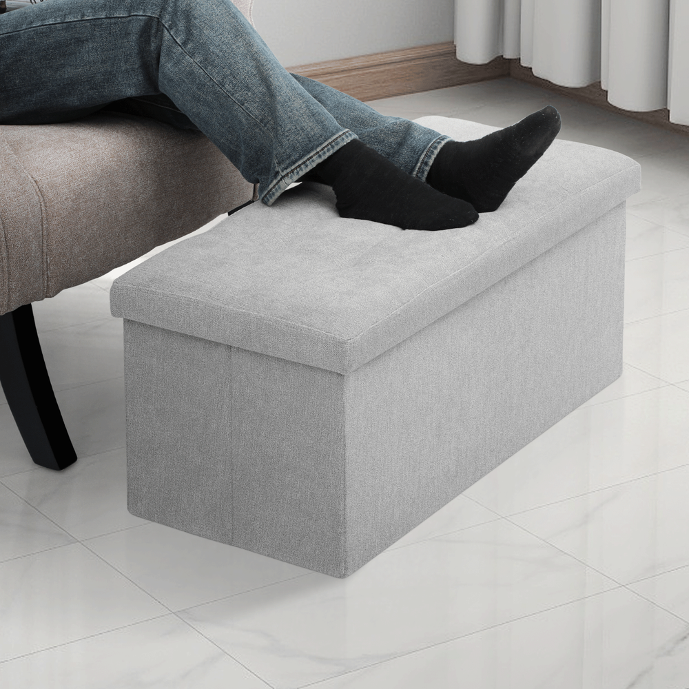 30" Gray Modern Storage Ottoman Benches Fabric Upholstered Rectangular Footstool