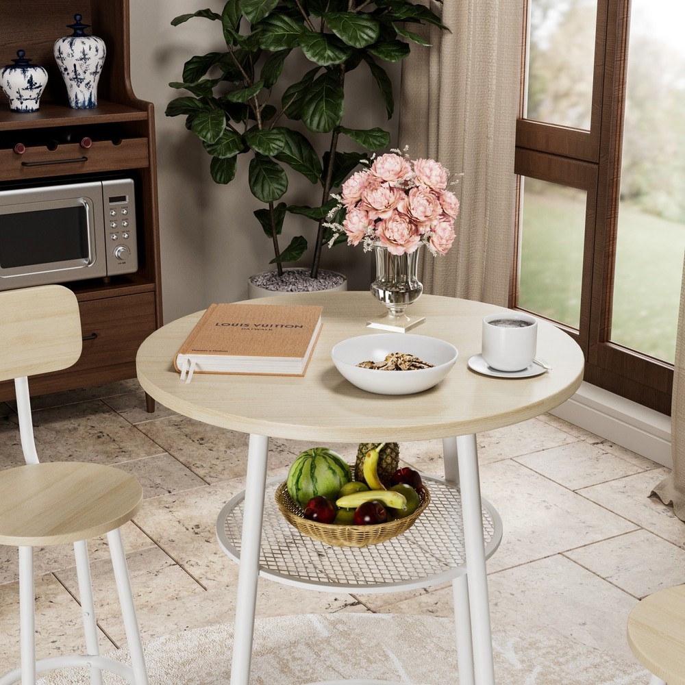 Modern 3 Piece Bar Table Set Counter Height Dining Kitchen Table w/ 2 Bar Stool