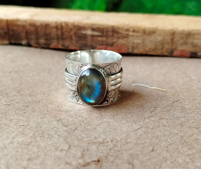 Blue Fire Labradorite Ring, 925 Sterling Silver, Gemstone Silver Ring,  All Size