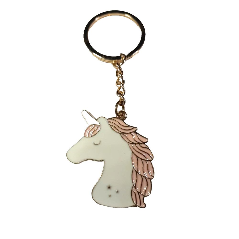 Unicorn keychain white light metal enamel