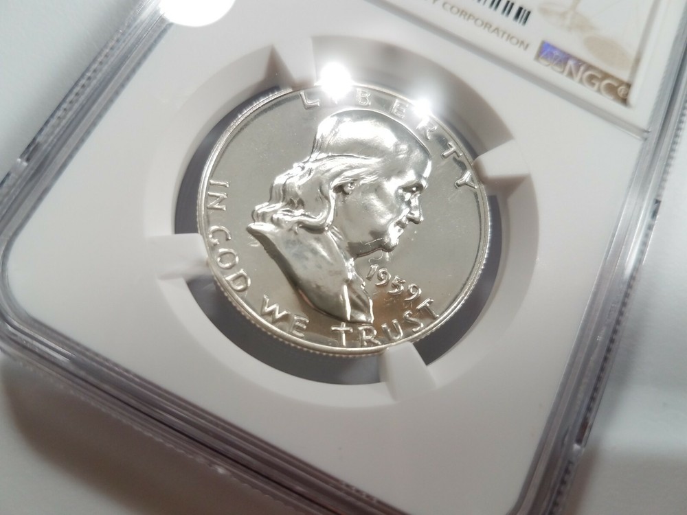 1959 Franklin Silver Half Dollar NGC PF 67 Struck Through Thread Strike Thru