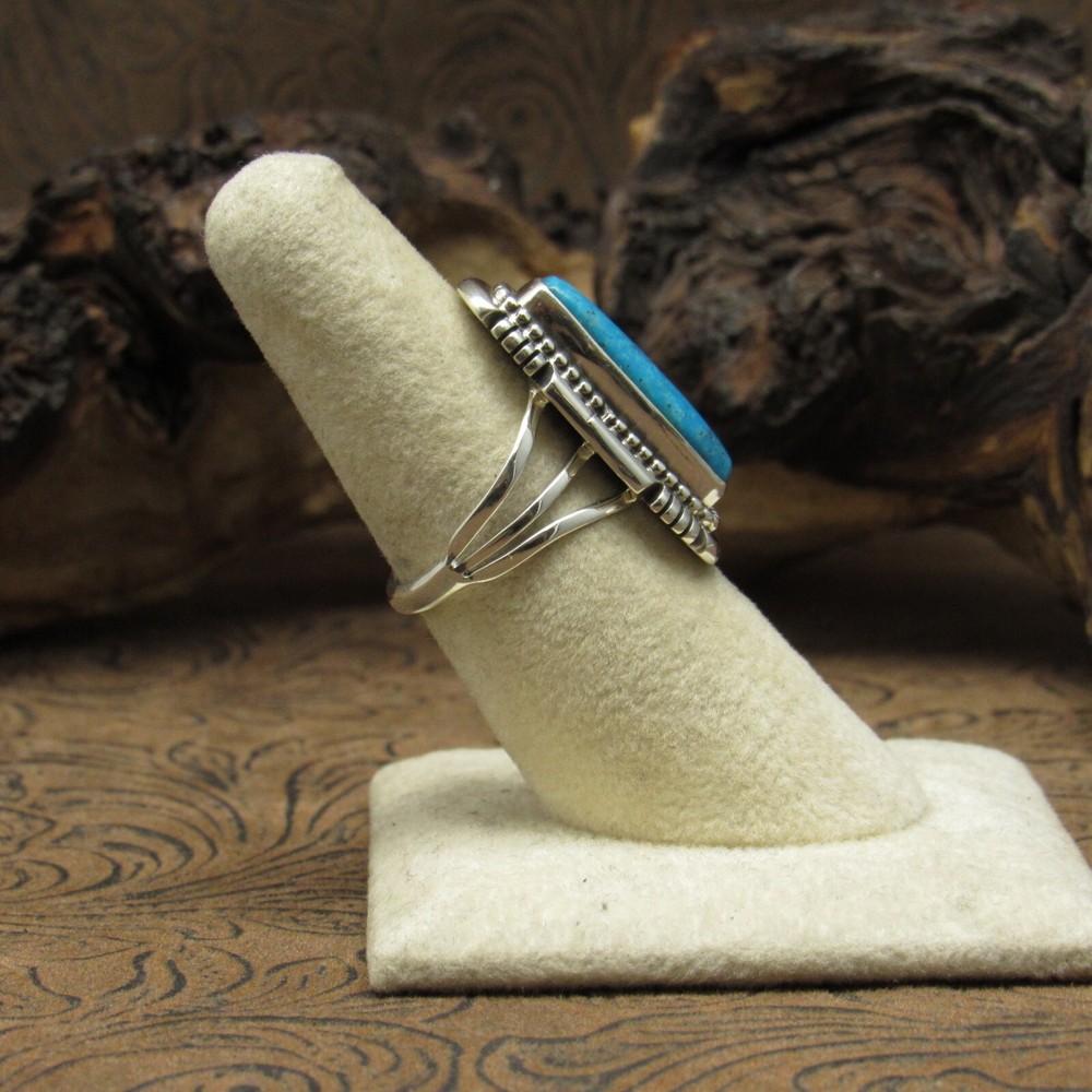 Sterling Silver Rectangular Blue Turquoise Ring by Running Bear Shop Size 7.25+
