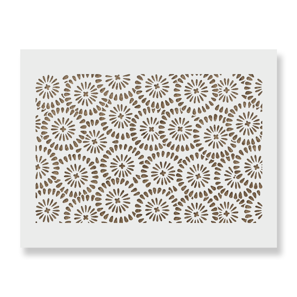 Chamomile Burst Pattern Wall Stencil - DIY Wallpaper Alternative