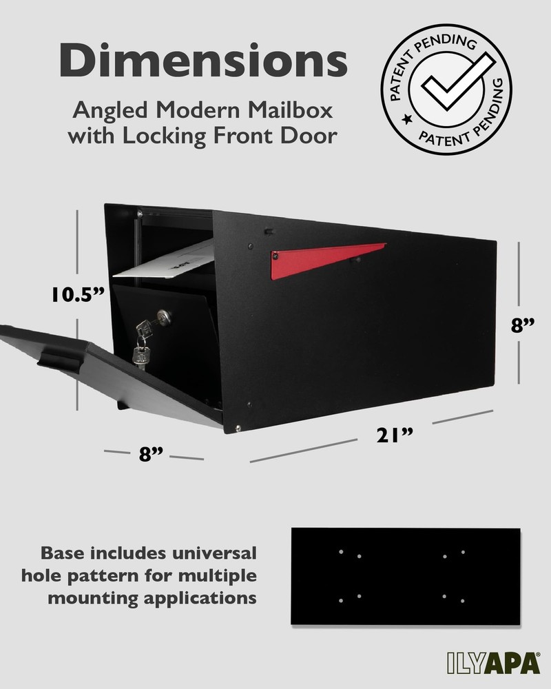 Ilyapa Locking Mailbox with Lock and Key Modern Mailboxes for Outside Post Mount