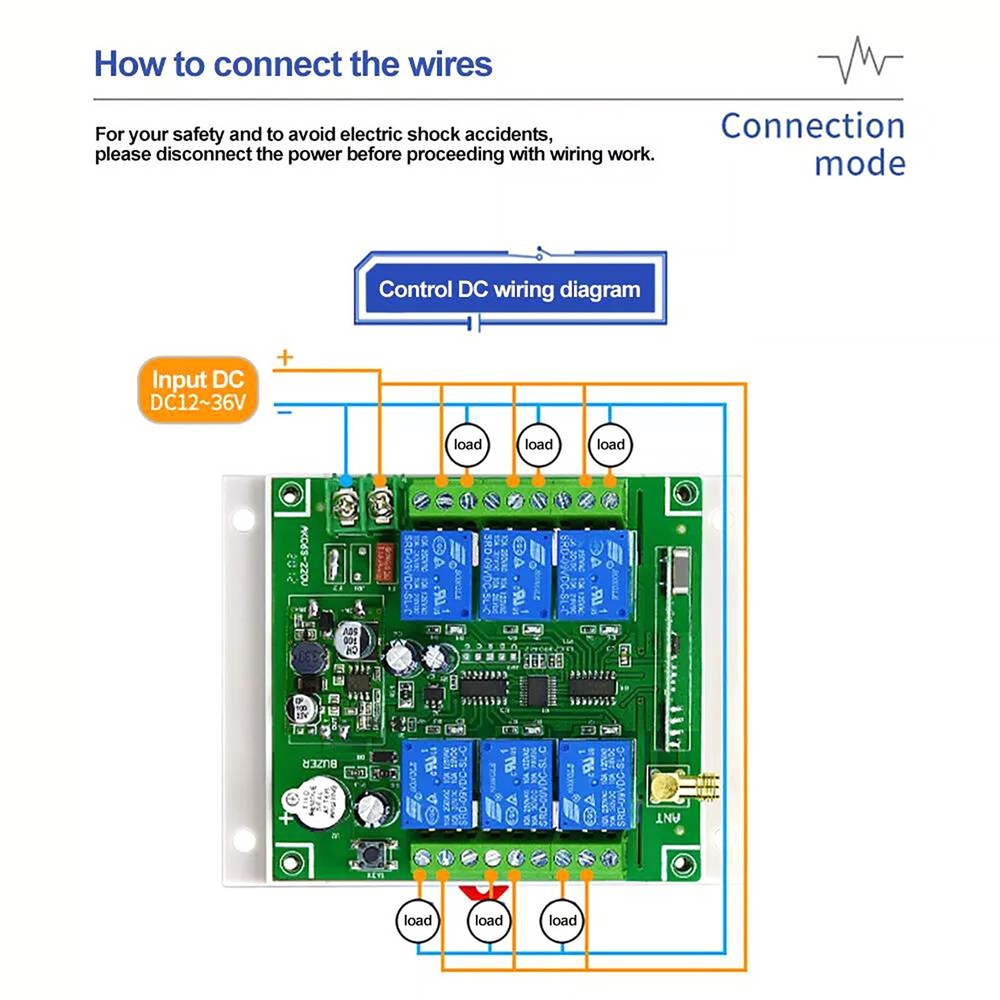 6 Channel 10A Relay Receiver Wireless Remote Control RF Switch 433mhz DC